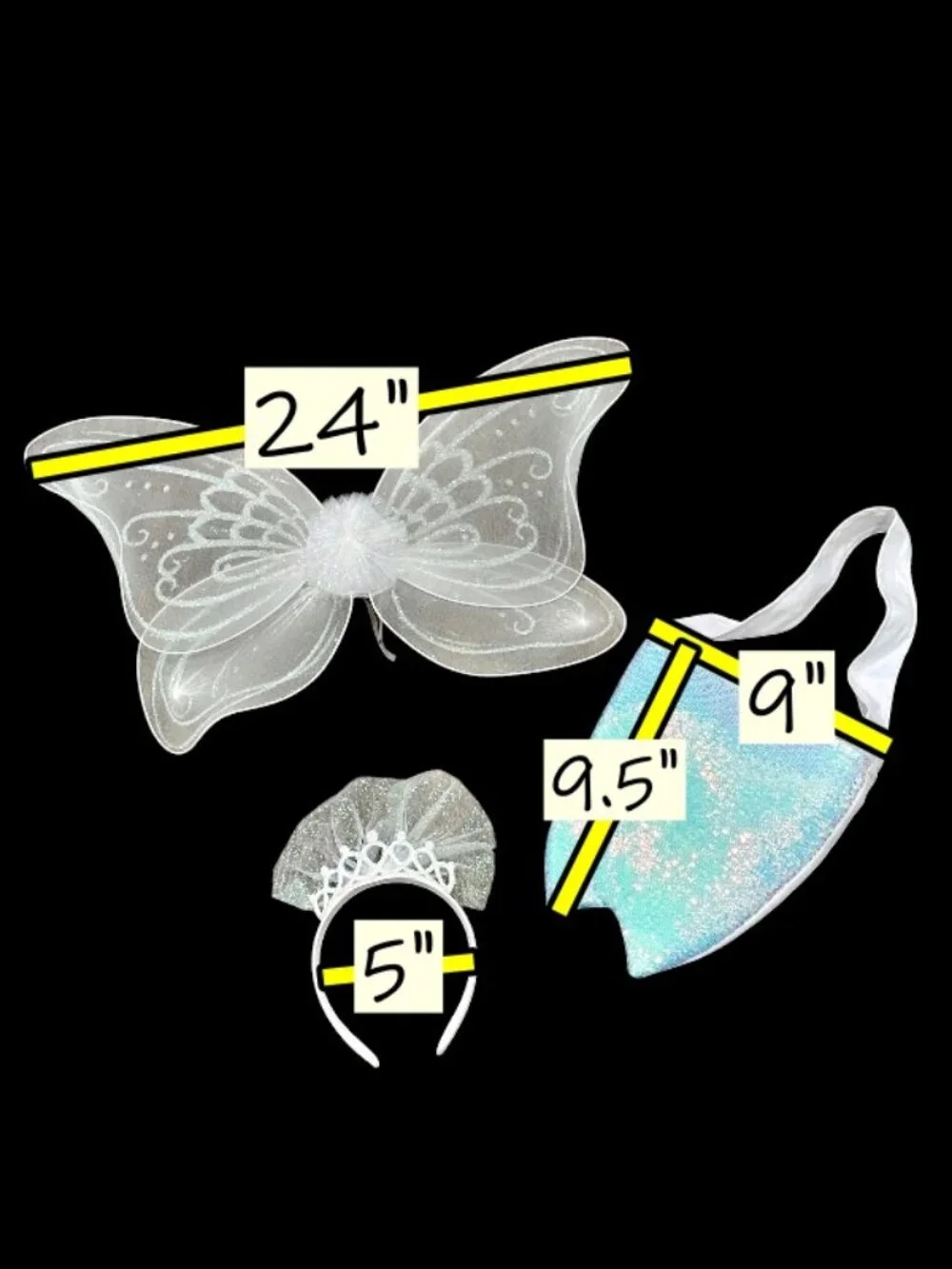 Tooth Fairy Girls Halloween Costume Accessories: Sequined Purse Wings Crown